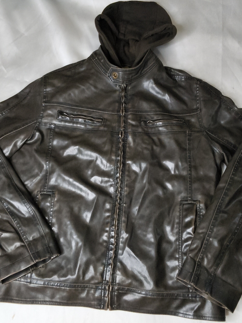Sonoma Men's Hooded Faux Leather Bomber Jacket in Dark Brown